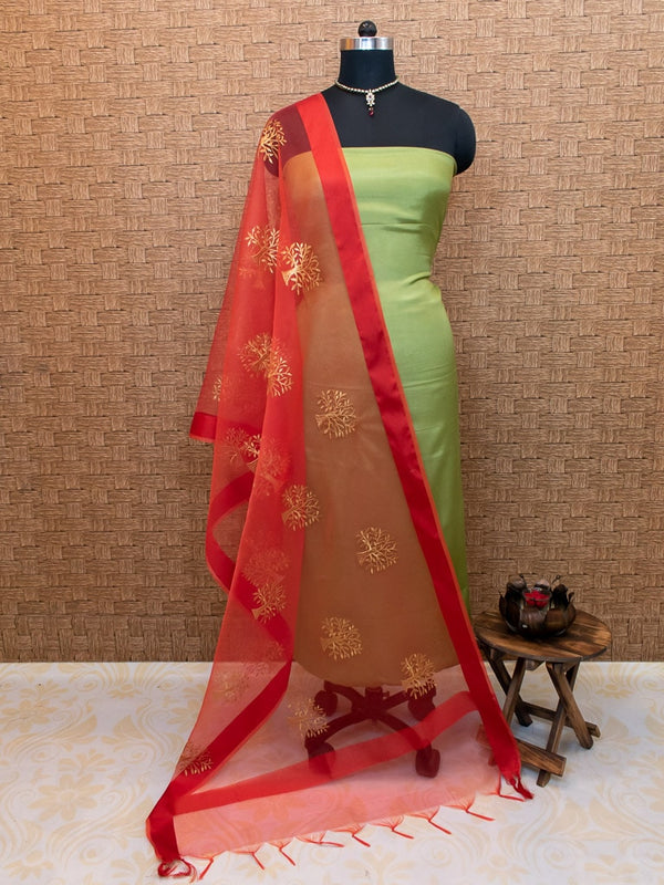 Banarasi Organza Mix Embroidered Dupatta -Red