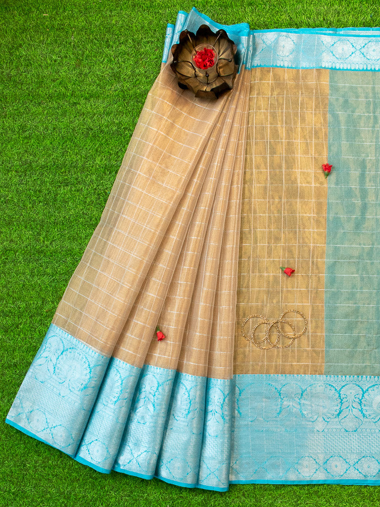Banarasi organza Saree With Zari Weaving & Contrast Skirt Border-Blue