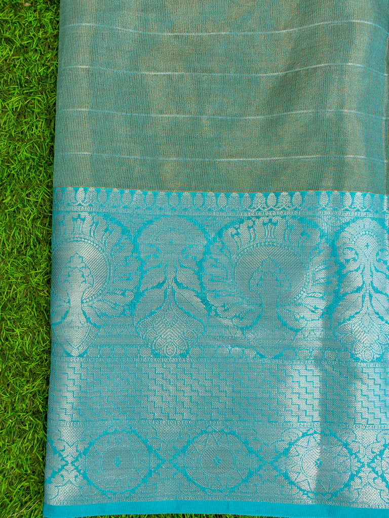 Banarasi organza Saree With Zari Weaving & Contrast Skirt Border-Blue