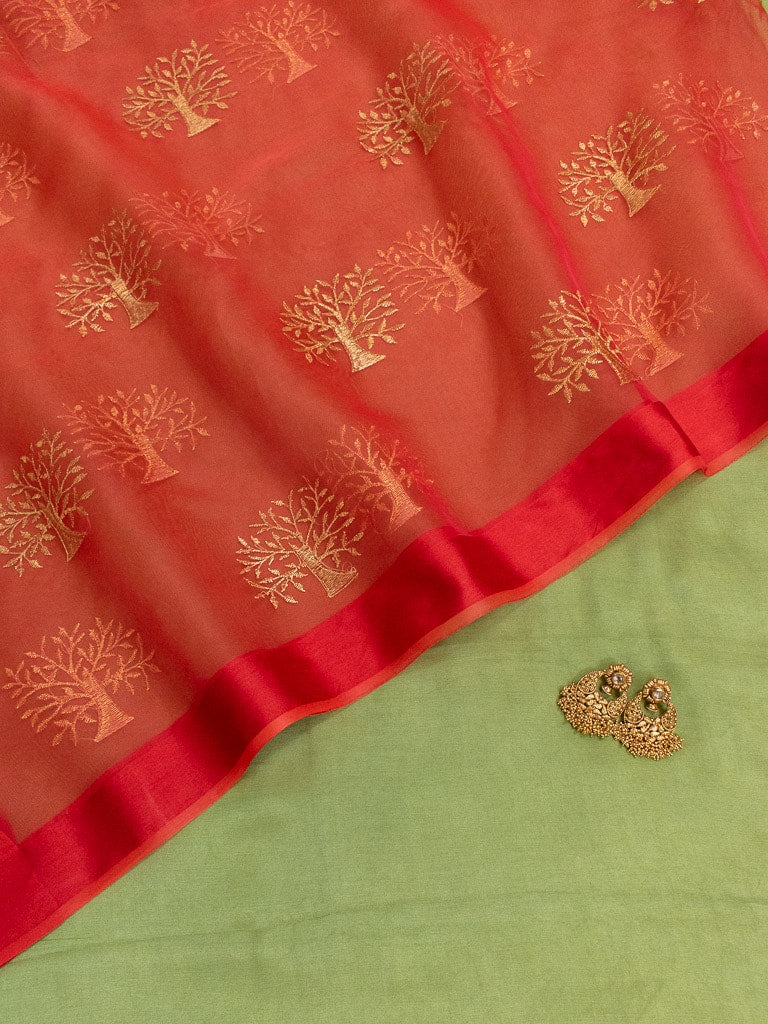 Banarasi Organza Mix Embroidered Dupatta -Red
