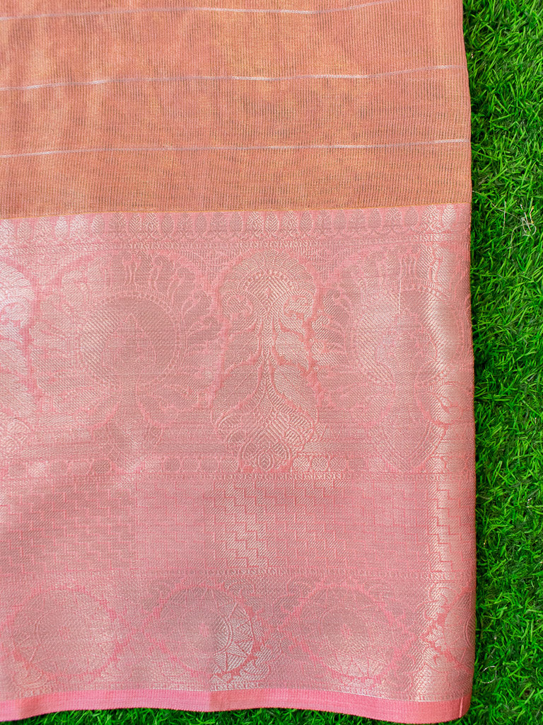 Banarasi Organza Saree With Zari Weaving & Contrast Skirt Border-Pink