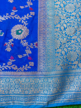 Banarasi Semi Silk Saree With Jaal Zari & Meena Weaving & Contrast Border-Blue