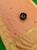 Banarasi Cotton Mix Saree With Floral Border-Peach