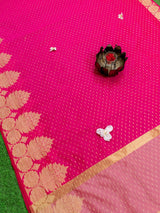 Banarasi Cotton Mix Saree With Floral Border -Pink