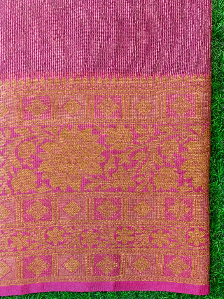 Banarasi Semi Chiffon Plain Saree Antique Zari Buti Weaving Border-Pink