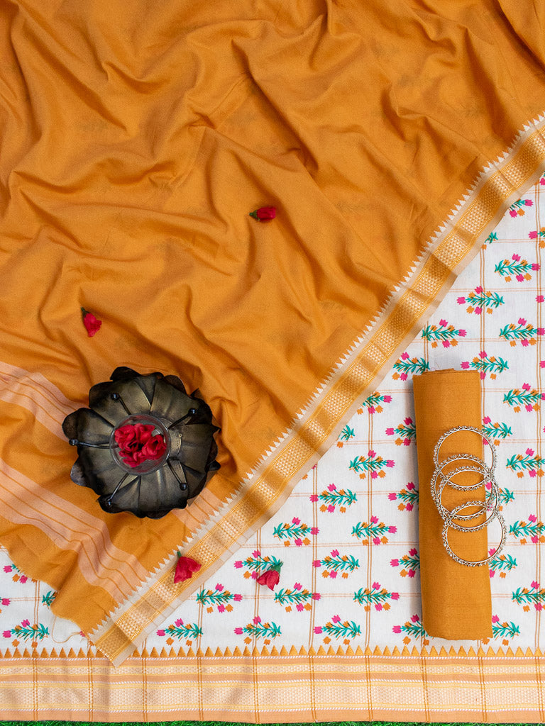 Puneri Soft Cotton Printed Salwar Kameez-Orange