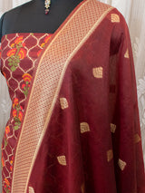 Banarasi Art Silk Dual Shade Printed Salwar Kameez With Dupatta-Maroon
