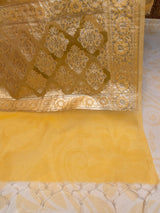 Banarasi Organza  Salwar Kameez Material With Silver Zari Weaving-Yellow