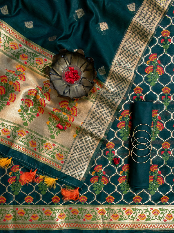 Banarasi Art Silk Dual Shade Printed Salwar Kameez With Dupatta-Green