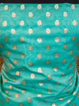 Banarasi Organza  Salwar Kameez Material With Silver Zari Weaving-Aqua Blue