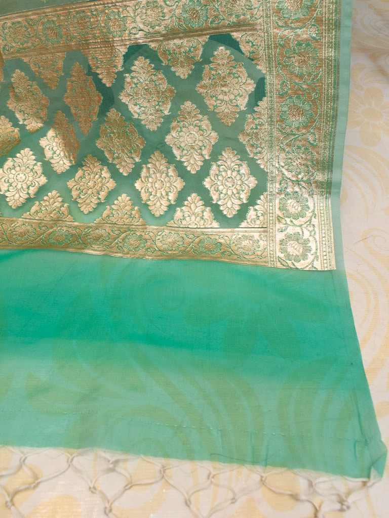 Banarasi Organza  Salwar Kameez Material With Silver Zari Weaving-Aqua Blue