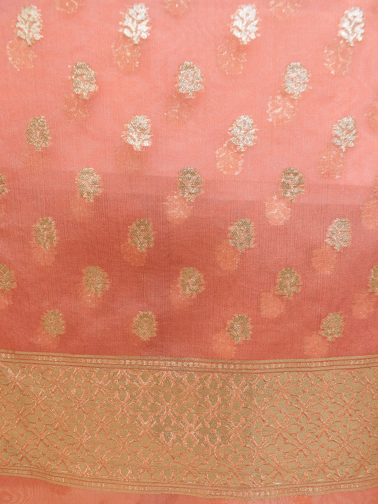 Banarasi Organza  Salwar Kameez Material With Silver Zari Weaving-Peach