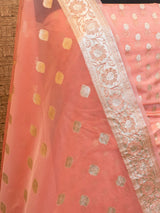 Banarasi Organza  Salwar Kameez Material With Silver Zari Weaving-Peach