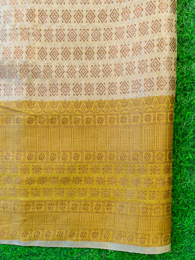 Banarasi Soft Tissue Saree With Zari & Resham Weaving & Contrast Skirt Border-Golden