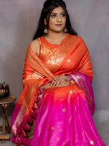 Banarasi Dual Shade Semi Silk Saree With Buti  Weaving-Orange & Pink