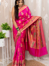 Banarasi Semi Silk Saree With Zari & Meena Weaving-Hot Pink