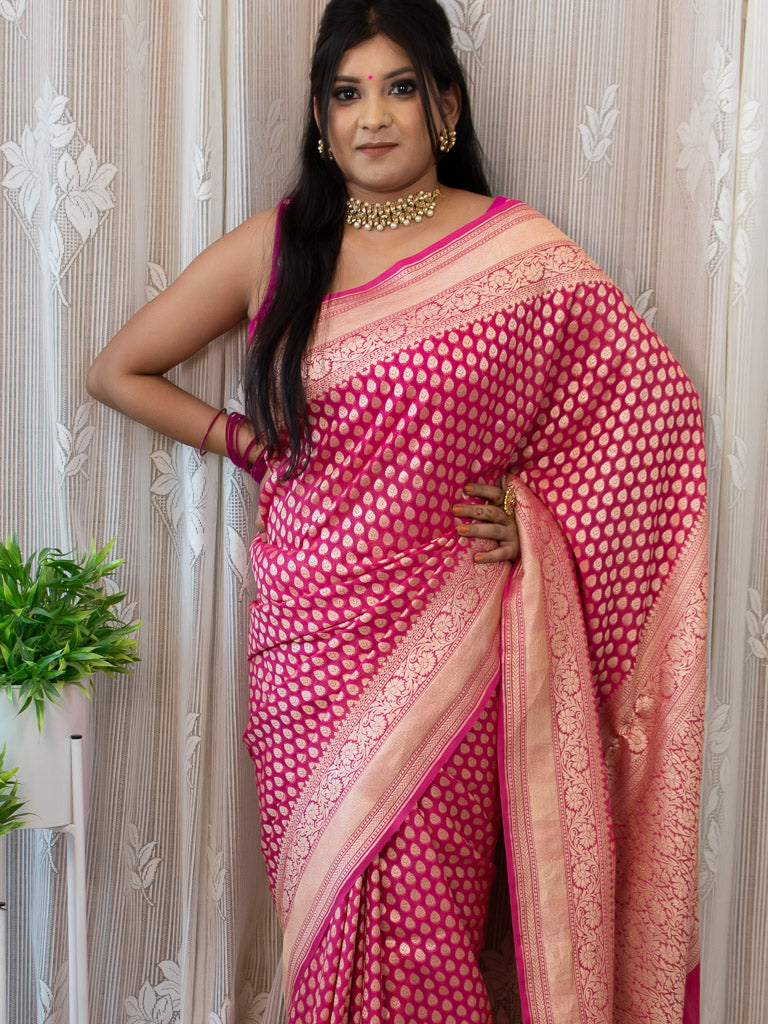 Banarasi Pure Khaddi Georgette Saree With Zari Buti Weaving-Pink