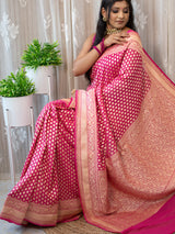 Banarasi Pure Khaddi Georgette Saree With Zari Buti Weaving-Pink
