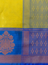 Banarasi Kora Muslin Saree With Tanchoi Weaving Contrast Floral Border-Yellow