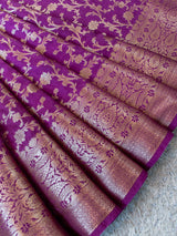 Banarasi Semi Silk Saree Antique Zari Jaal Weaving Saree-Deep Purple