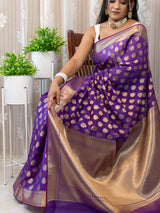Banarasi Semi Silk Saree With Zari Buti Weaving-Purple