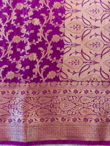 Banarasi Semi Silk Saree Antique Zari Jaal Weaving Saree-Deep Purple