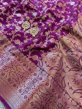 Banarasi Semi Silk Saree Antique Zari Jaal Weaving Saree-Deep Purple