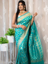 Banarasi Art Katan Silk Saree With Jaal Weaving-Blue
