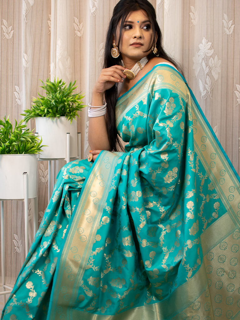 Banarasi Art Katan Silk Saree With Jaal Weaving-Blue