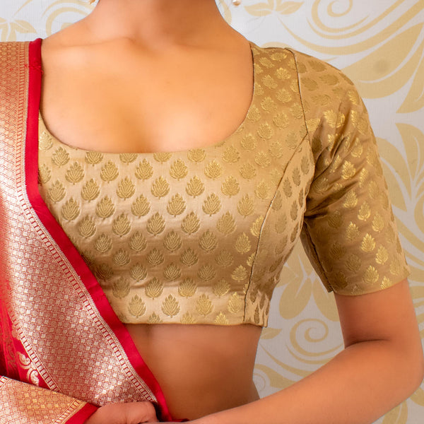 Banarasi Brocade Stitched Blouse With Sleeve-Beige