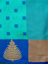 Banarasi Kora Muslin Saree With Tanchoi Weaving Contrast Floral Border-Aqua Blue