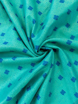 Banarasi Kora Muslin Saree With Tanchoi Weaving Contrast Floral Border-Aqua Blue