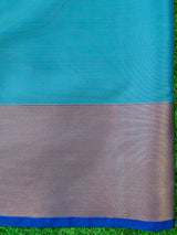 Banarasi Kora Muslin Saree With Tanchoi Weaving Contrast Floral Border-Aqua Blue