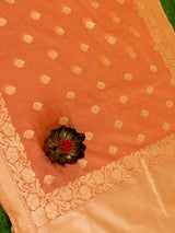 Banarasi Dupion Linen Saree With Silver Buti Weaving-Peach