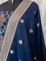 Banarasi Art Silk Dual Shade Printed Salwar Kameez With Dupatta-Blue