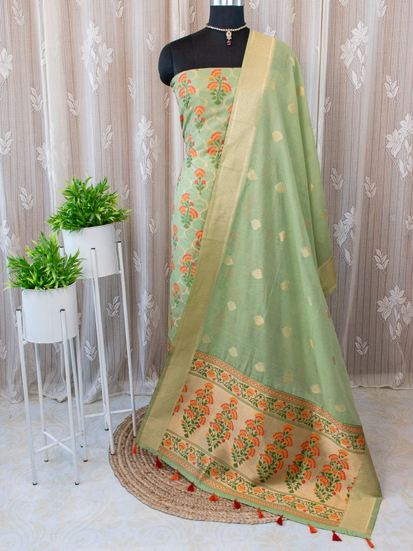 Banarasi Art Silk Dual Shade Printed Salwar Kameez With Dupatta-Light Green