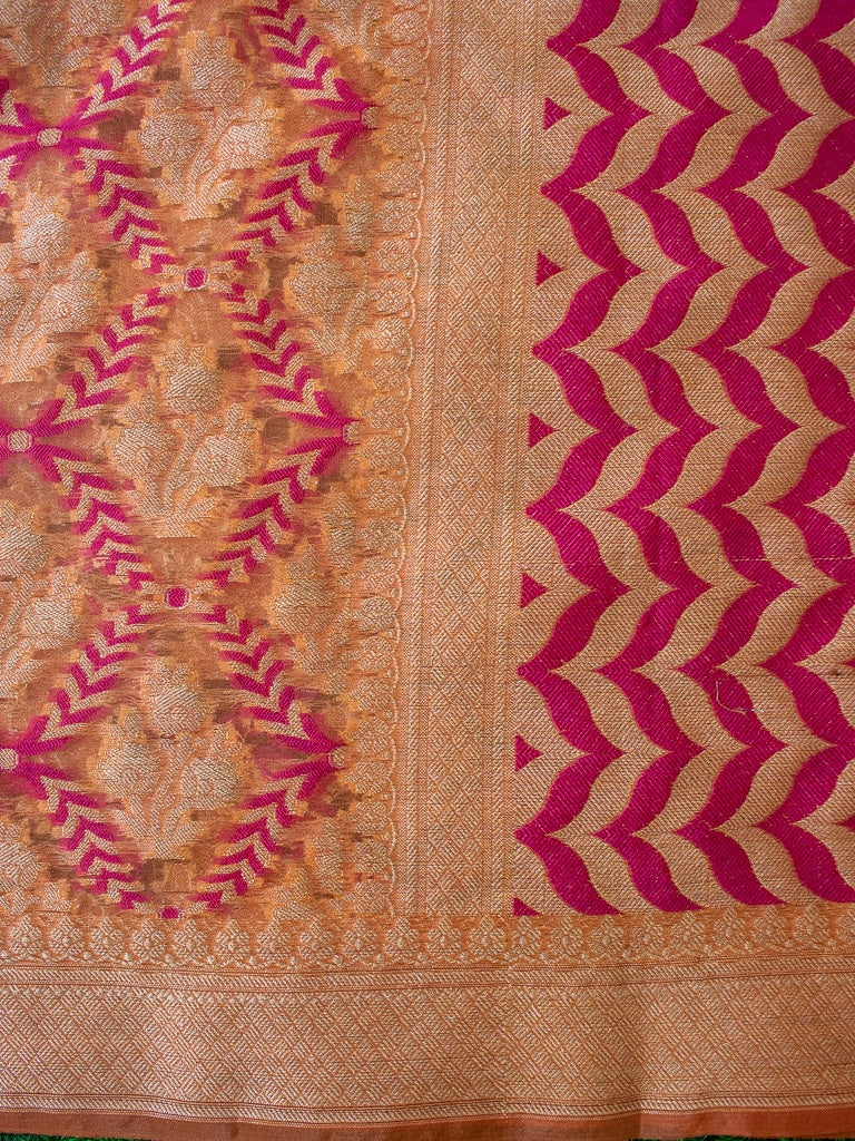 Banarasi Semi Georgette Saree With Zari Jaal Weaving-Orange & Pink