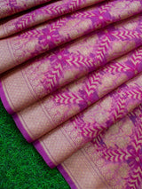 Banarasi Semi Georgette Saree With Zari Jaal Weaving-Pink & Green