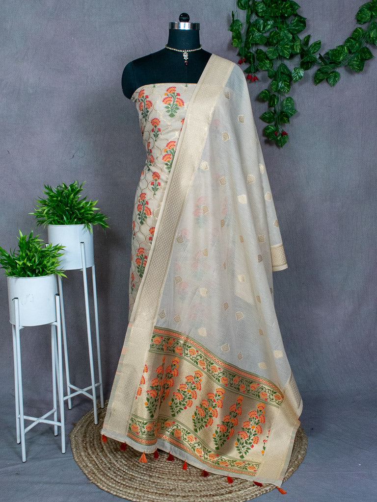 Banarasi Art Silk Dual Shade Printed Salwar Kameez With Dupatta-Beige