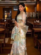 Banarasi Soft Tissue Saree With Zari & Resham  Weaving-Sky Blue
