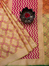 Banarasi Semi Georgette Saree With Zari Jaal Weaving-Orange & Green