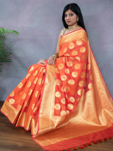 Banarasi Semi Silk Saree With Antique Zari Buta Weaving-Orange