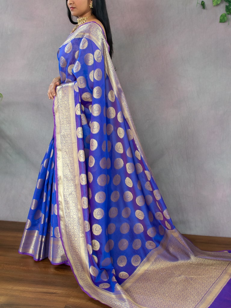 Banarasi Semi Silk Saree With Antique Zari Buta Weaving-Purple
