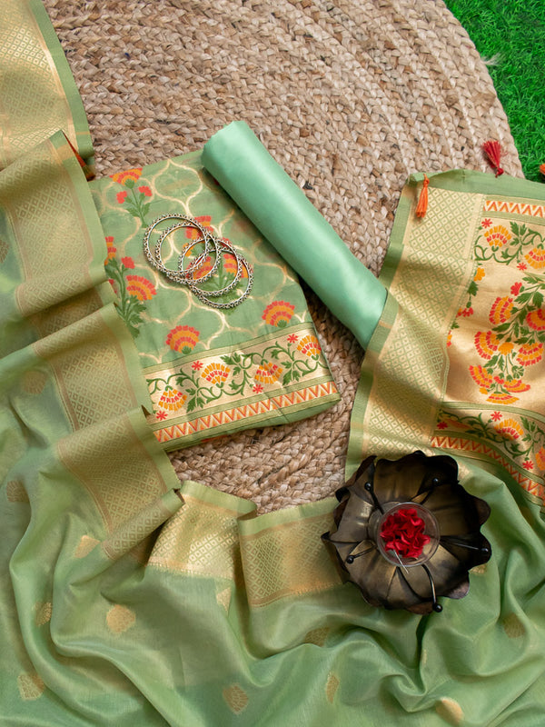 Banarasi Art Silk Dual Shade Printed Salwar Kameez With Dupatta-Light Green