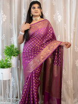 Banarasi Soft Cotton Silk Saree Antique Zari Weaving-Purple