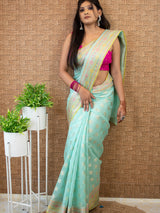 Banarasi Cotton Silk Resham & Zari Multi Coloured Weaving Saree-Blue