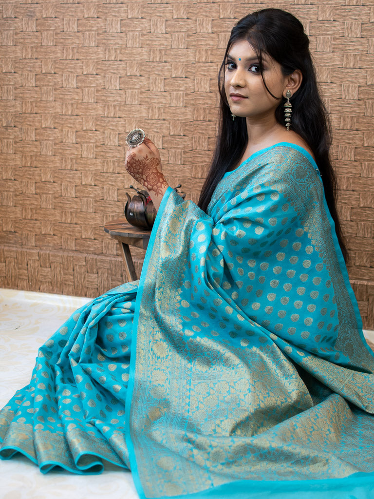 Banarasi Soft Cotton Silk Saree Antique Zari Weaving-Blue