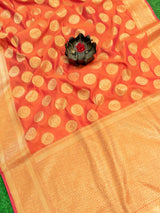 Banarasi Semi Silk Saree With Antique Zari Buta Weaving-Orange