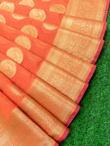 Banarasi Semi Silk Saree With Antique Zari Buta Weaving-Orange