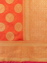 Banarasi Semi Silk Saree With Antique Zari Buta Weaving-Orange